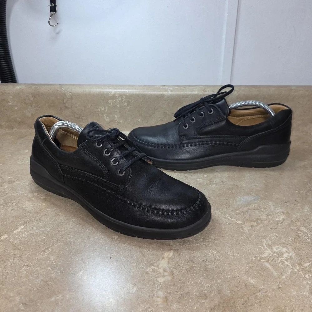 Ecco Shoes Mens Size 9.5 Black Leather Moc Toe Lace Up Casual Comfort Walking